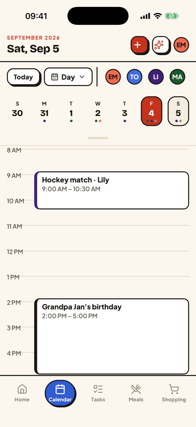 Gezin calendar screen